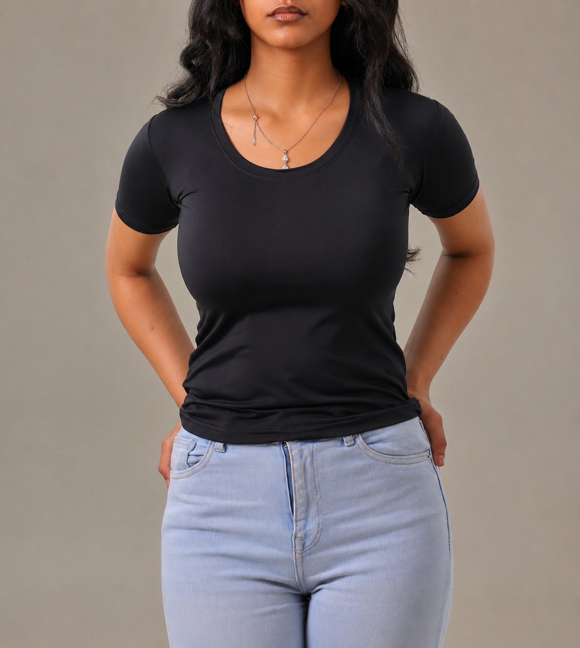 Black Short Sleeve - Low neck cut