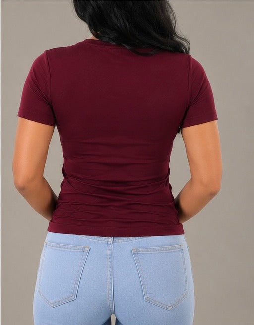 Burgundy Short Sleeve - Low neck cut
