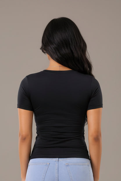 Black Short Sleeve - Low neck cut