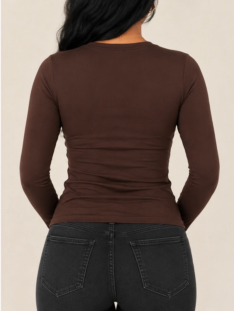 Brown Full Sleeve - Low neck cut