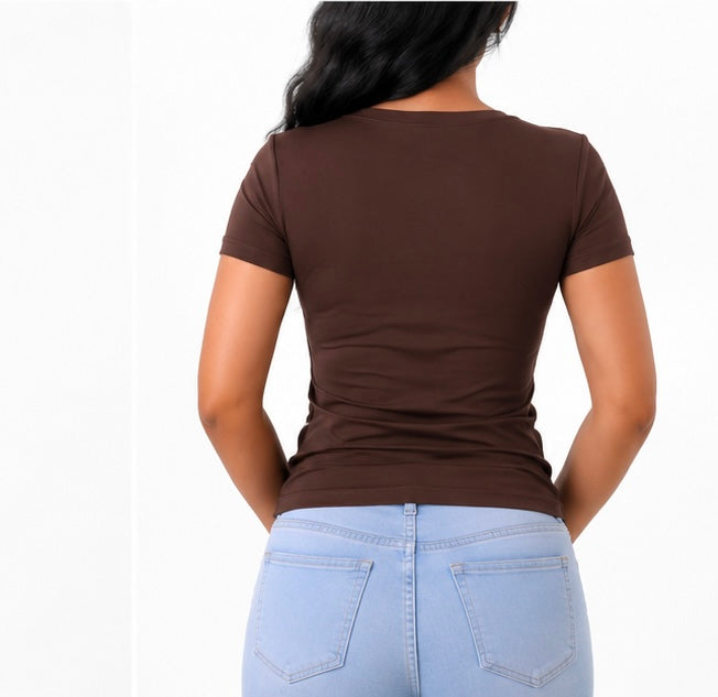 Brown Short Sleeve - Low neck cut