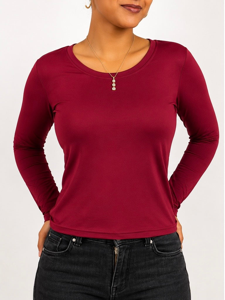 Burgundy Full Sleeve - Low neck cut