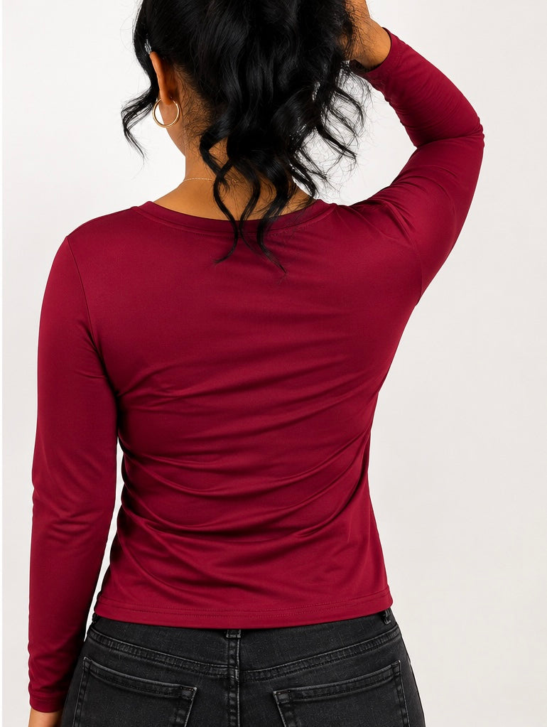 Burgundy Full Sleeve - Low neck cut