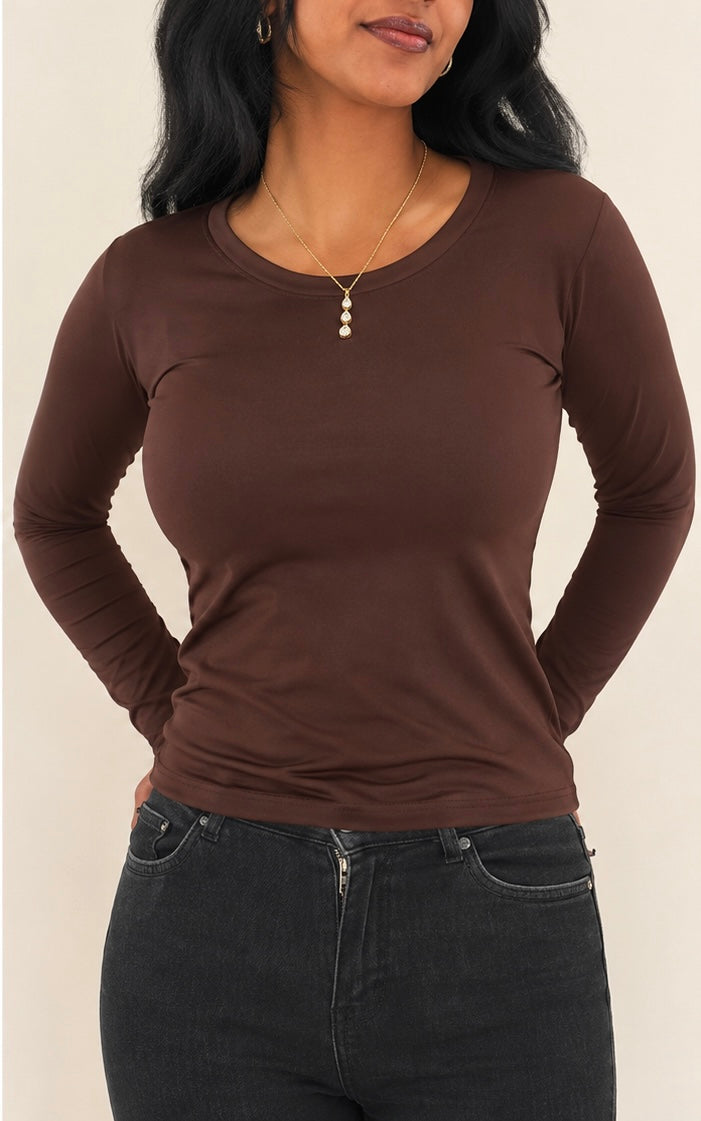 Brown Full Sleeve - Low neck cut