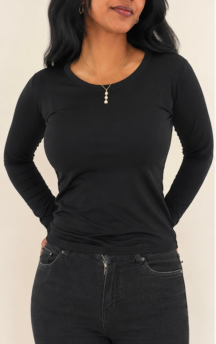 Black Full Sleeve - Low neck cut