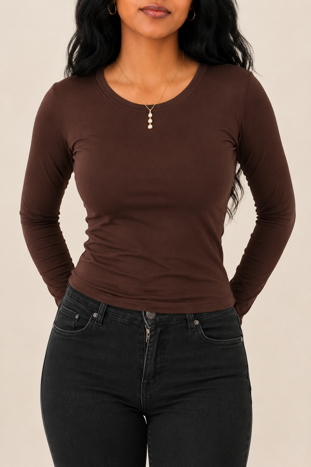 Brown Full Sleeve - Low neck cut
