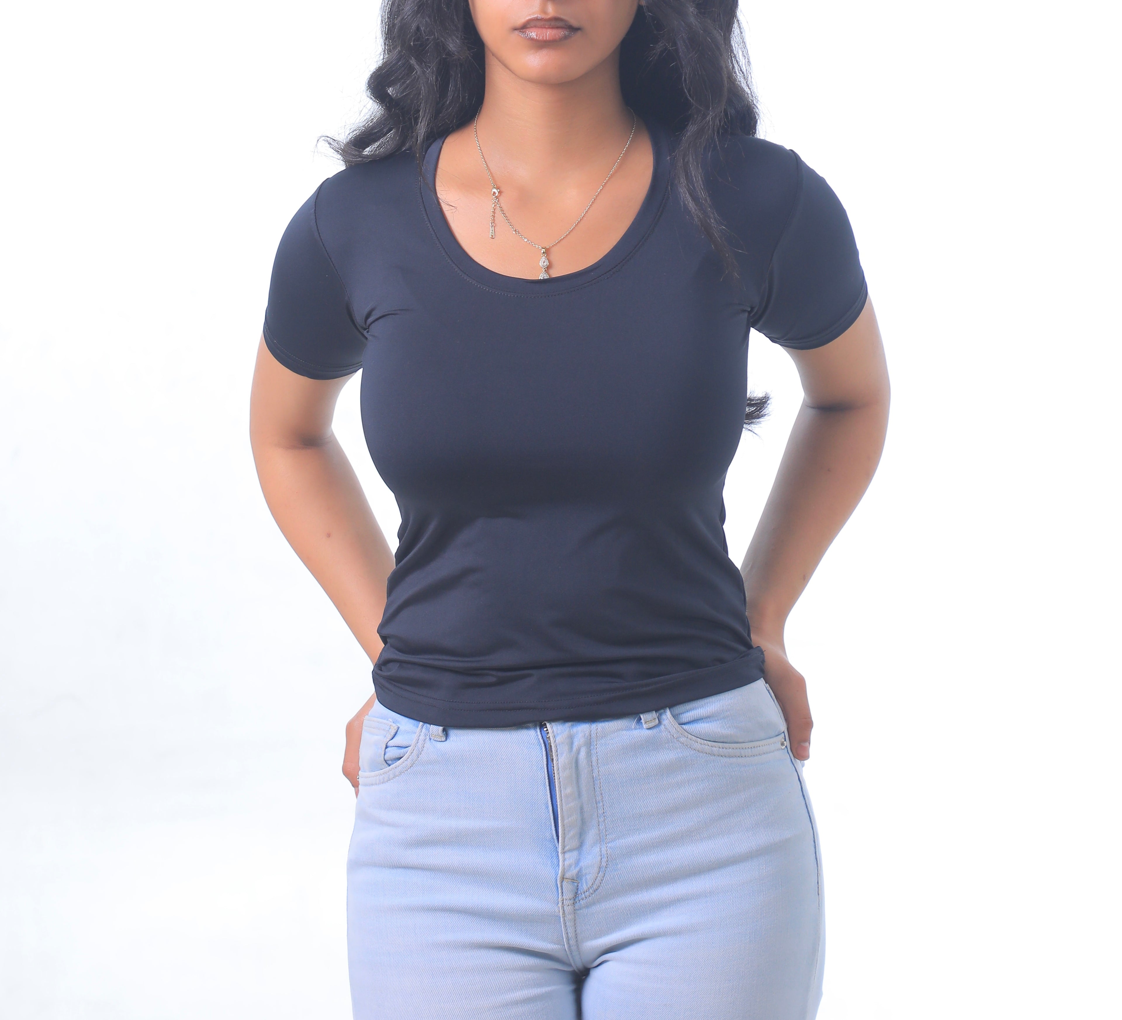 Black Short Sleeve - Low neck cut
