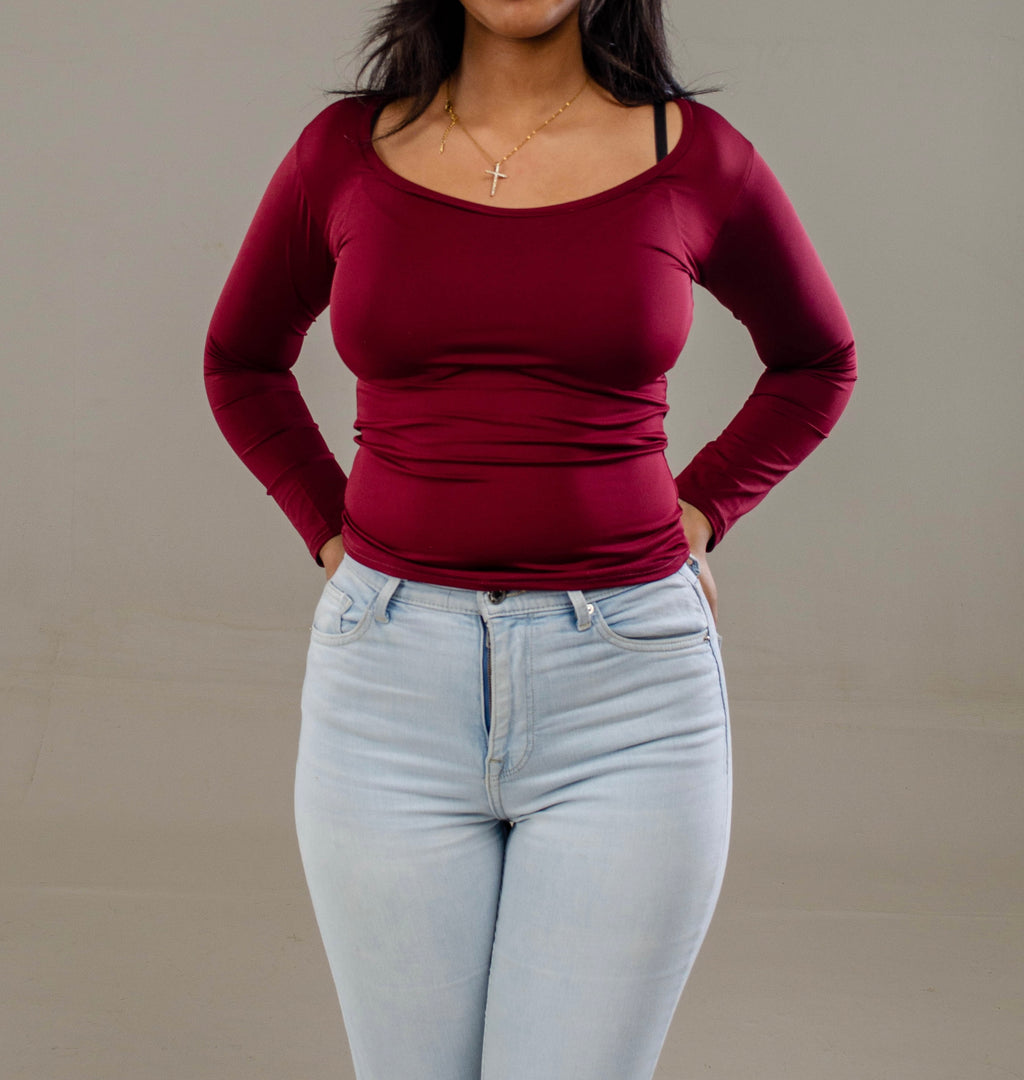 Burgundy Full Sleeve - Low neck cut