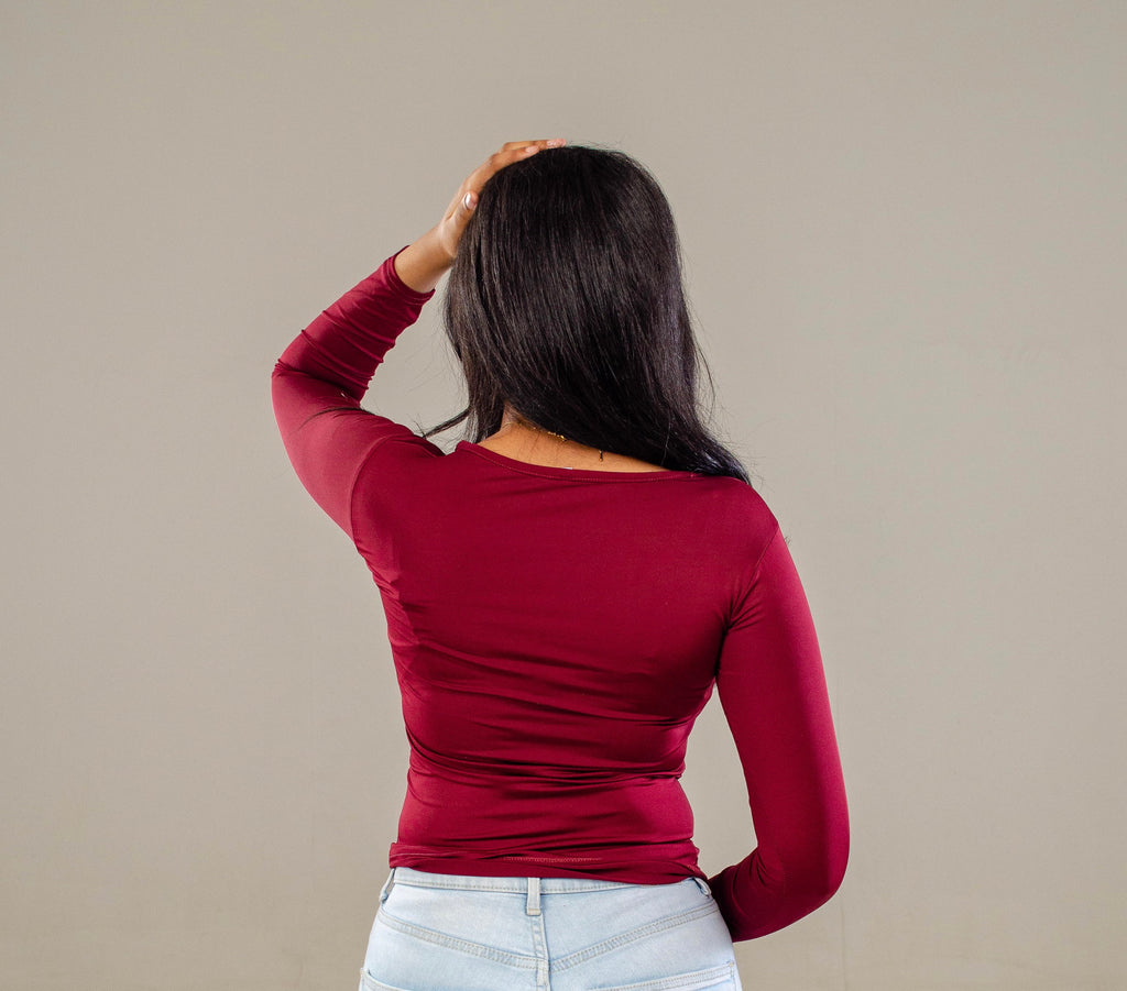 Burgundy Full Sleeve - Low neck cut