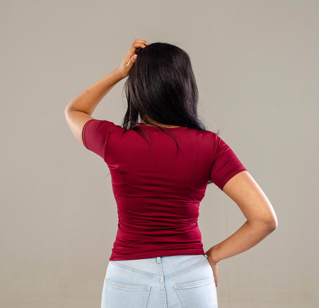 Burgundy Short Sleeve - Low neck cut
