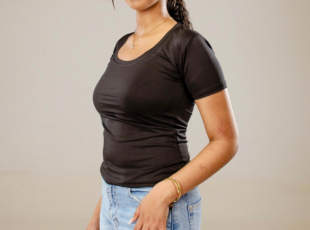 Black Short Sleeve - Low neck cut