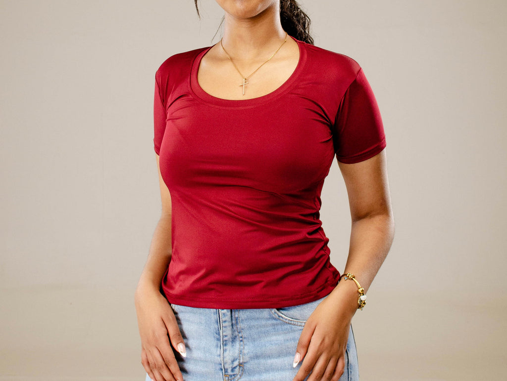 Burgundy Short Sleeve - Low neck cut