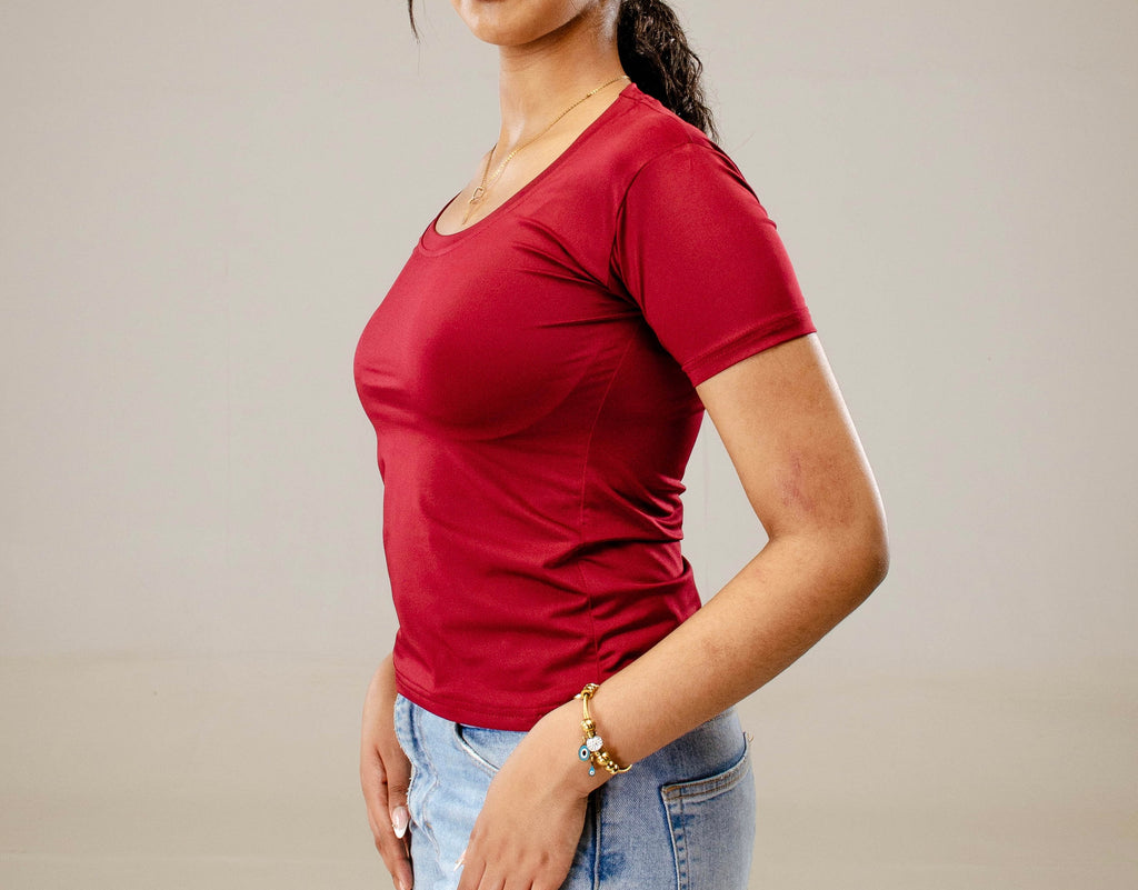 Burgundy Short Sleeve - Low neck cut